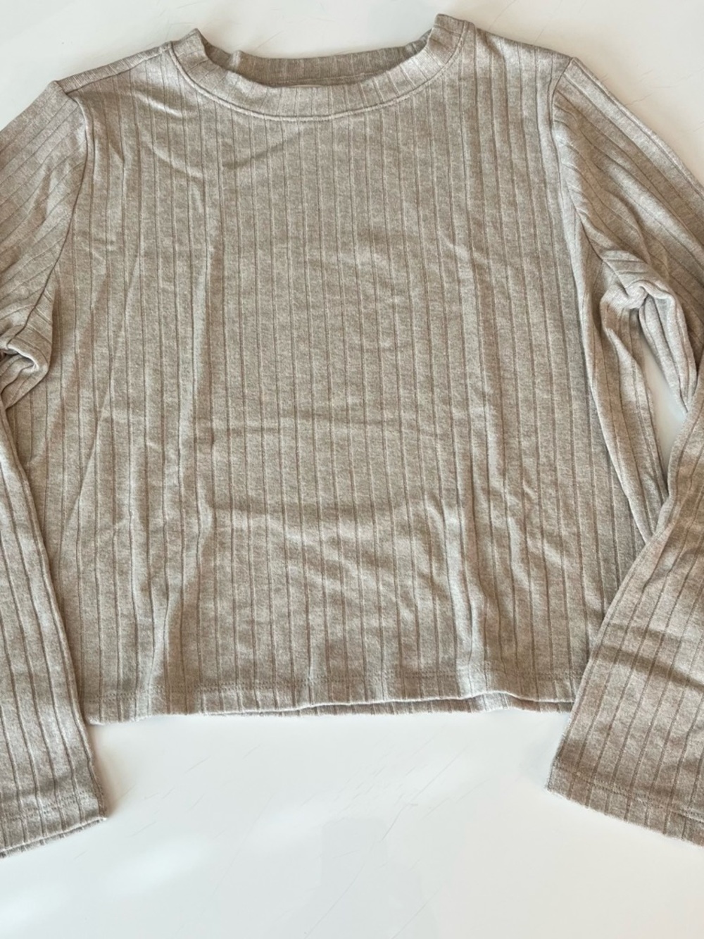Haven Ribbed Long Sleeve Crewneck Top - Light Tan
